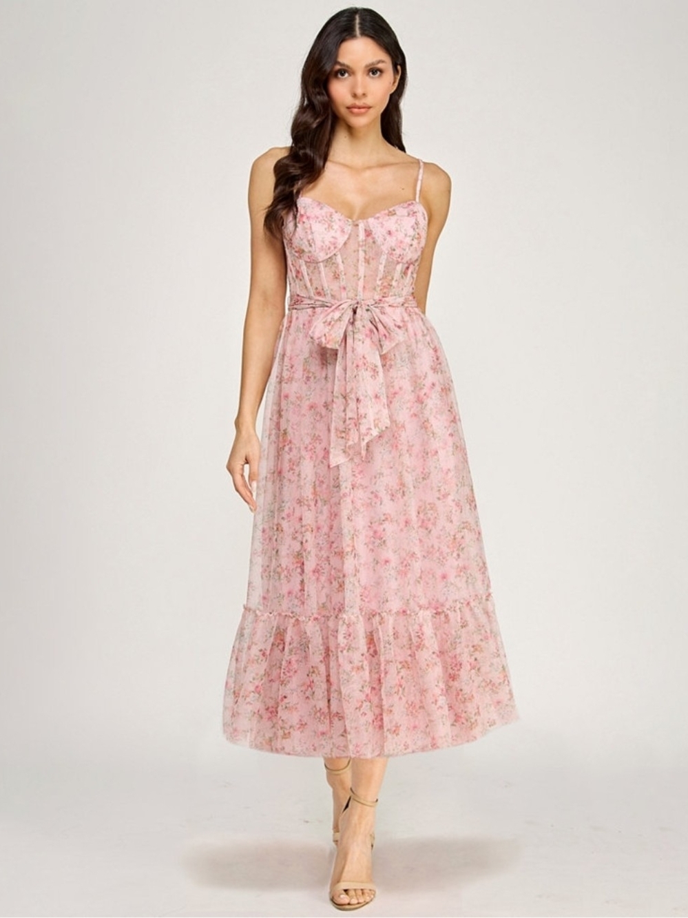SENI & CADE Juniors' Floral Glitter Midi Dress Corset Bra Size M Broken Zipper